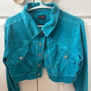 Vintage Gloria Lauren cropped teal corduroy jacket
